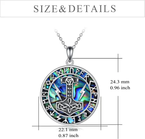 Vista 4 de YFN Collar vikingo nórdico de plata de ley 925 Thor Hammer Mjolnir joyería regalo para hombres y mujeres, Plata esterlina, circonita