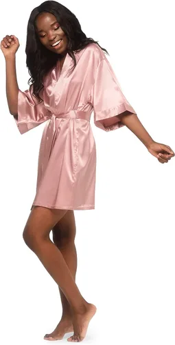 Vista 4 de Turquaz Bata de novia para damas de honor para mujer, batas tipo kimono de satén para mujer