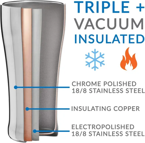 Vista 3 de Cupture® Taza de pinta aislada al vacío de doble pared - 16 oz Cromo + acolchado