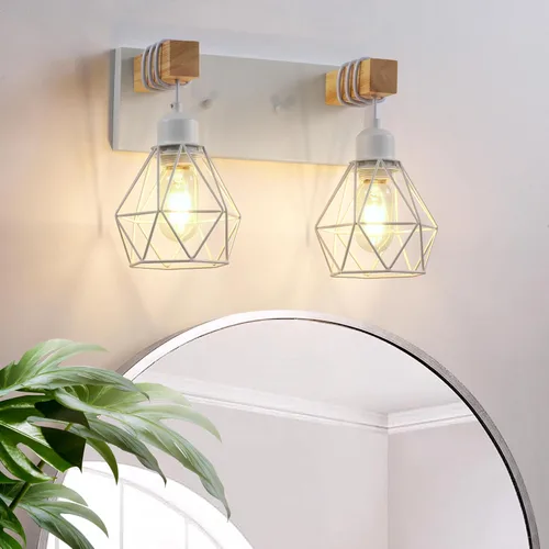 Vista 12 de Lámpara de tocador estilo casa de campo para baño, luminarias de tocador de baño de 2 luces negra dorada de madera sobre espejo, apliques rústicos