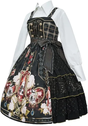 Vista 2 de Mingyuezai Women' Gothic sweet Dress 2 Piece Set bunny Print Halloween Costume