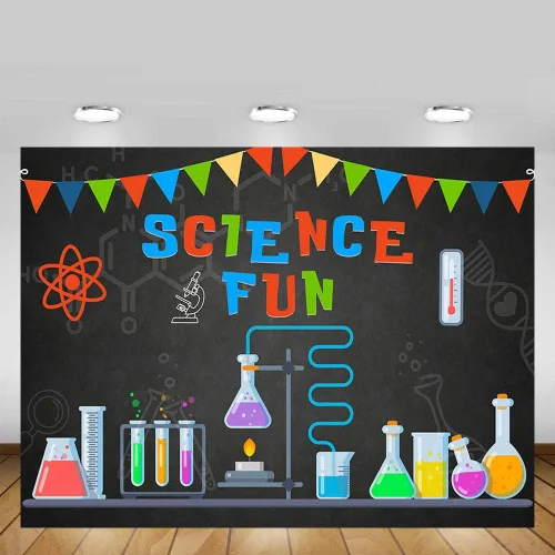 Vista 2 de MEHOFOTO - Decoración de fiesta de cumpleaños de ciencia de 7 x 5 pies, fondo de estudio fotográfico, pancarta de ciencia divertida para científico