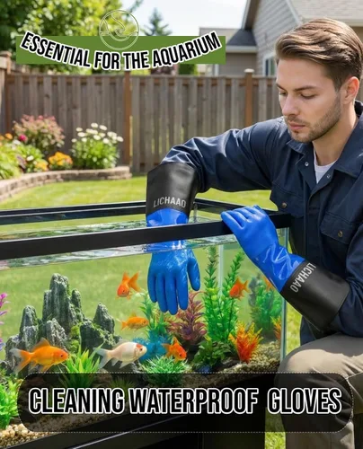 Vista 3 de LIICHAAO Guantes para sostener corales de acuario para mantenimiento de peceras Guantes resistentes a productos químicos, guantes impermeables