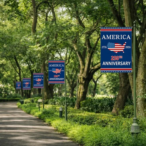 Vista 4 de Bandera de jardín con el 250 aniversario de Estados Unidos, bandera de Estados Unidos del 250 aniversario, bandera patriótica de 250 años, letrero