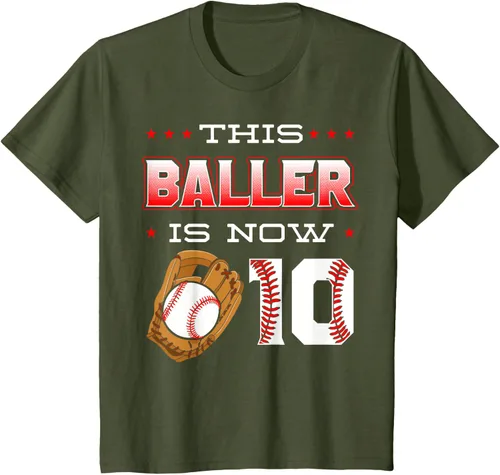 Vista 14 de This Baller Is Now 10 - Camiseta de béisbol para fiesta temática de cumpleaños número 10, Negro