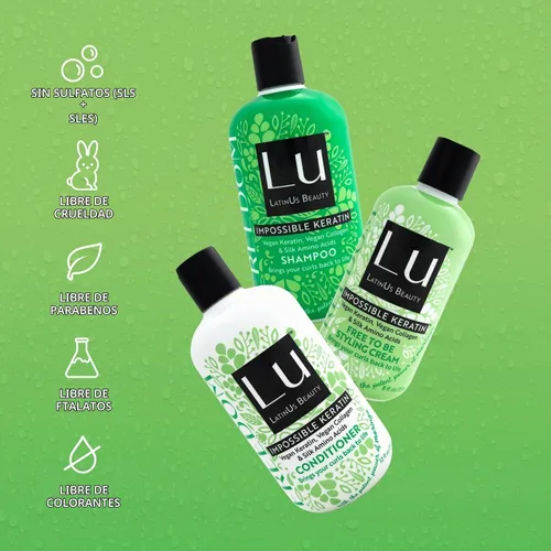 Vista 7 de LatinUs Beauty, FREEDOM Impossible Keratin, Colección para cabello: Shampoo + Acondicionador + Crema para Peinar con Moringa