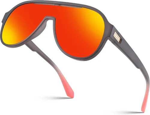 Vista 2 de FEISEDY Lentes de sol polarizados para hombres y mujeres, de gran tamaño, Fahion de una pieza, ligero TR90 marco B4080