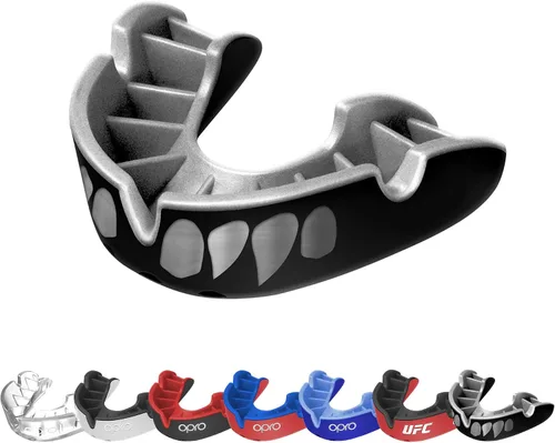 Vista 12 de OPRO Protector bucal moldeable de nivel plateado, ajuste esencial (negro/rojo) para niños y jóvenes, protector bucal de boxeo para artes marciales