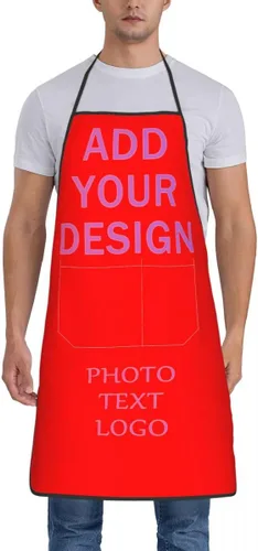 Vista 9 de Delantal personalizado con bolsillos para mujeres y hombres, diseño personalizado de tu imagen texto logotipo para cocina delantales de cocina