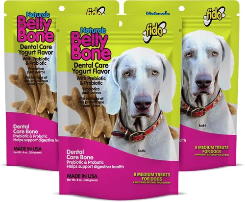 Vista 13 de Fido Belly Bones para perros, 13 golosinas dentales para perros pequeños con sabor a yogur (hechas en Estados Unidos) – 13 golosinas para perros