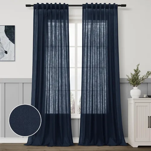 Vista 19 de Aersas Aqua Green Linen Curtains 84 Inches Long 2 Panels Set Back Tab Rod Pocket Living Room Curtain Farmhouse Rustic Light Filtering Hook Drapes