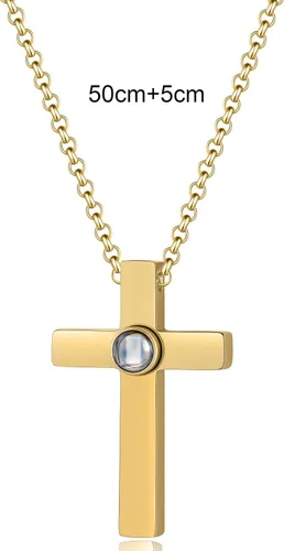 Vista 2 de ZLHZW Collares de fotos para mujeres y hombres, colgante de cruz de proyección personalizado, joyería personalizada para parejas, día del padre