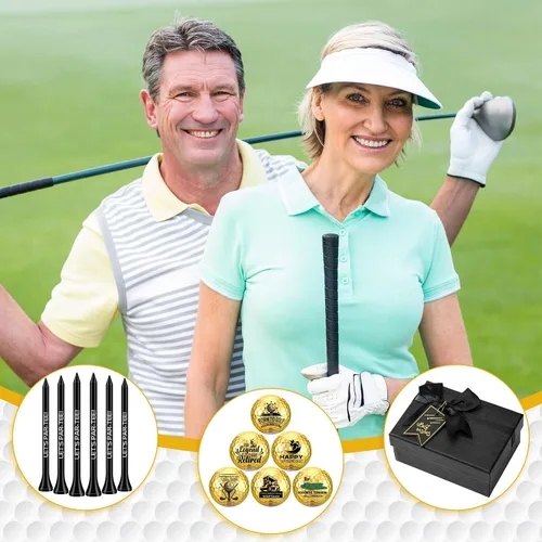 Vista 4 de Arrowbash Pelotas de golf de jubilación con camisetas y caja de regalo, regalos divertidos de jubilación para papá, compañeros de trabajo, golfistas