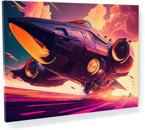 Vista 23 de Sense Canvas Synthwave Astronaut Planet 4 - Lienzo decorativo para decoración del hogar, póster pequeño de 16 x 12 pulgadas / 0.75 pulgadas