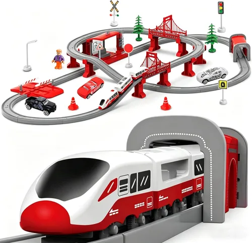 Vista 14 de Wdmiya Juegos de trenes para niños de 4 a 7 años, 104 piezas, trenes a Azul Ciudad 104 Pcs