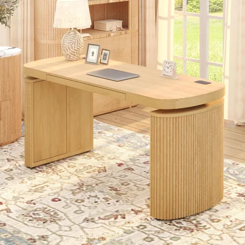 Vista 10 de FLEXISPOT 63"x30" Executive Standing Desk with Drawer, Brown Marrón