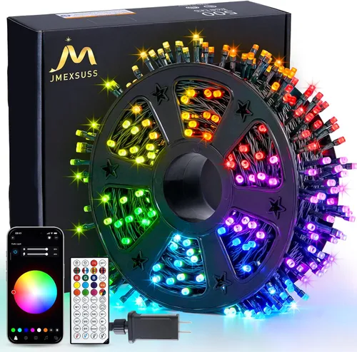 Vista 10 de JMEXSUSS 400 luces LED de Navidad rojas, blancas y verdes, luces de árbol de Navidad de 132 pies con control remoto, tira de luces para interiores