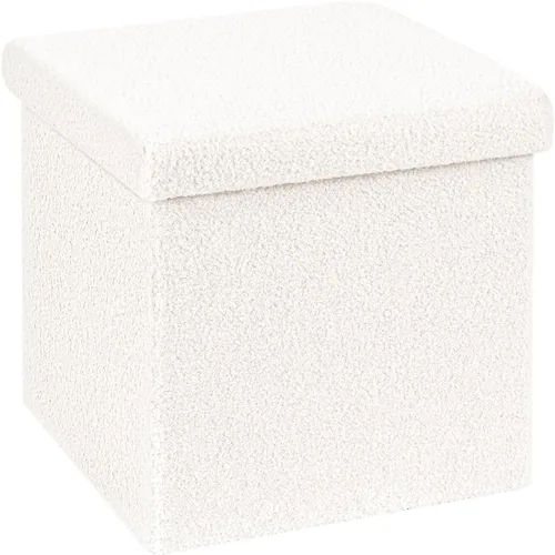 Vista 11 de B FSOBEIIALEO - Otomana de almacenamiento en forma de cubo pequeña, reposapiés de Sherpa, otomanas plegables portátiles de bouclé, piel sintética