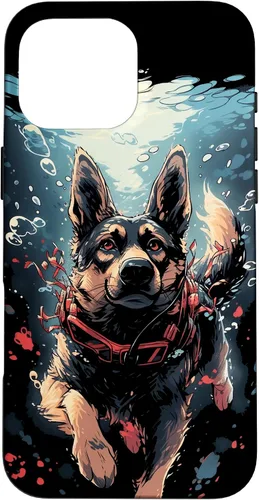 Vista 18 de iPhone 16 German Shepherd Dog Diving Swimming Underwater Case