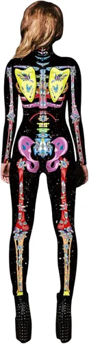 Vista 4 de Alidamo Enterizo de Halloween para mujer, overol de cosplay esqueleto calavera 3D