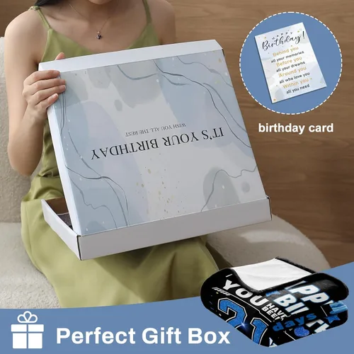 Vista 2 de Manta de regalo de cumpleaños número 21 para él y hombres de 21 años Con caja de regalo, 50 x 60 pulgadas, lavable a máquina, transpirable, ideal