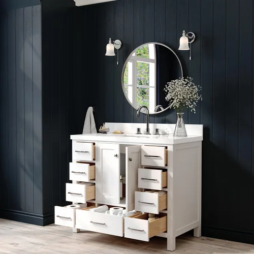 Vista 3 de ARIEL Cambridge - Mueble de baño de 42 pulgadas con fregadero, madera maciza, encimera y protector contra salpicaduras de cuarzo blanco puro de 1.5