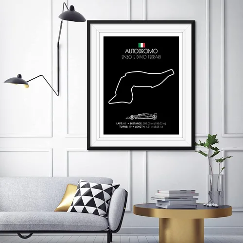 Vista 4 de Custom Car Posters Póster hecho a mano compatible con Autodromo Enzo e Dino Ferrari (Imola, Italia), póster de pista de carreras diseñado