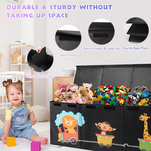 Vista 4 de Caja de juguetes XL - Contenedores de almacenamiento de juguetes con tapas, baúl plegable para niños y niñas, organizador de juguetes grandes