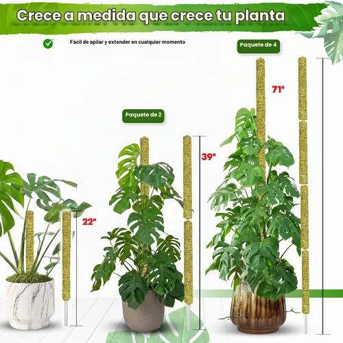 Vista 2 de DUSPRO Poste de musgo de malla apilable para plantas trepadoras, soporte de enredadera Monstera, para plantas de interior, palo extensible para 2