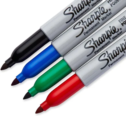Vista 2 de Sharpie - Marcadores permanentes de punta fina, paquete de 4 unidades, rojo, azul, negro y verde