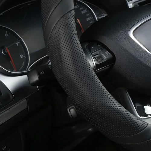 Vista 3 de ALEMODR Funda universal para volante de cuero negro de 15 pulgadas