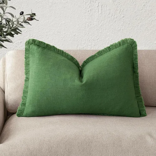 Vista 44 de Foindtower Fundas de almohada decorativas de lino con flecos, acogedora funda de cojín bohemia estilo farmhouse con borlas, funda de almohada