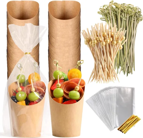 Vista 7 de Vasos Desechables para Charcutería 60 PCS con 200 PCS Palitos y 60 PCS Bolsas, Cajas de Bocadillos de Papel Kraft de 14 oz Vasos para Aperitivos