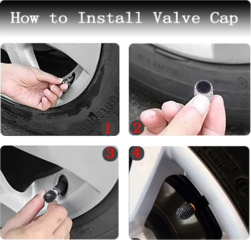 Vista 5 de Tapas de vástago de válvula de neumático Bling para automóvil, 4 piezas universales de tapas de vástago de válvulas de aire de neumáticos negras