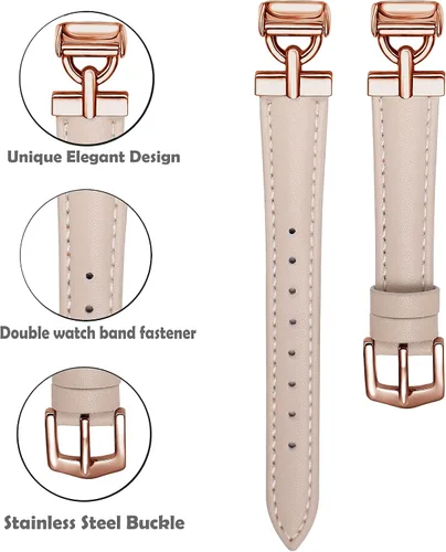 Vista 4 de Bandas de cuero únicas con hebilla de metal en forma de D para Fitbit Luxe