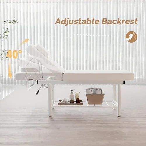 Vista 3 de OmySalon Cama de masaje profesional Esteticista Cama con reposacabezas extraíble (blanco)