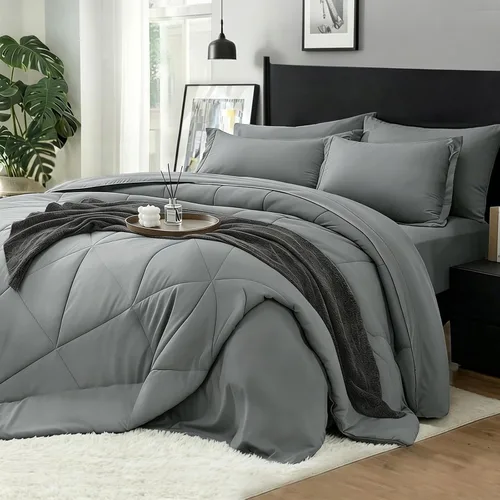 Vista 9 de BEDELITE Juego de ropa de cama con edredón tamaño individual de 5 piezas, reversible, en una bolsa - Juego de cama de lujo suave de microfibra
