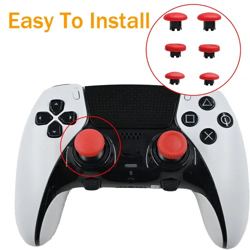 Vista 4 de Palancas de pulgar 6 en 1 de repuesto para controlador PS5 Dualsense, palancas para controlador de borde PS5, piezas de accesorios para PS5 Rojo