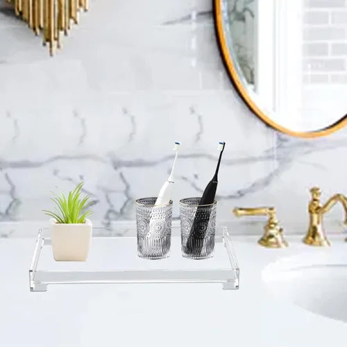 Vista 7 de Bandeja de baño de acrílico transparente rectangular organizador decorativo, grande Large-claro