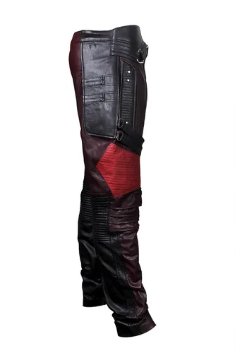 Vista 3 de Red Biker Leather Jacket Mens Costume CoatPants Distressed Maroon Leather Jacket for Motorcycle Cosplay