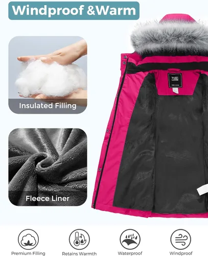 Vista 4 de ZSHOW Parka - Abrigo largo de invierno para niñas, chaqueta acolchada con capucha