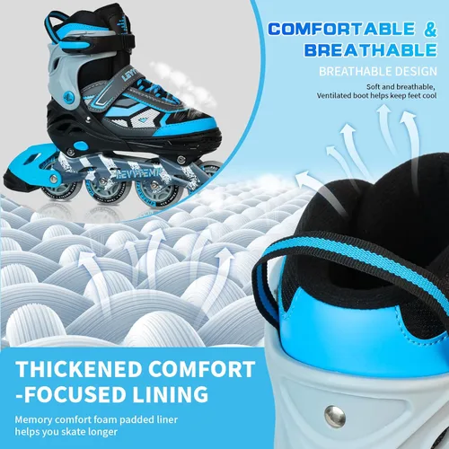 Vista 4 de Patines en línea ajustables para niños y adultos, patines al aire libre para principiantes con todas las ruedas iluminadas para niñas, niños
