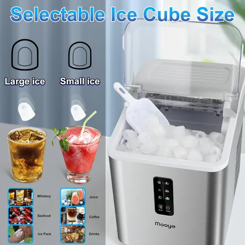 Vista 4 de Máquina para hacer hielo para encimera, 26.5 libras en 24 horas, máquina de hielo eléctrica y máquina de hielo compacta con cuchara de hielo
