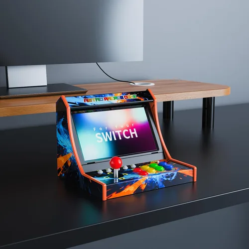 Vista 7 de Retro Arcade Machine para Switch/OLED/Switch 2 con botón de icono de captura de pantalla, naranja y azul (pantalla no incluida)