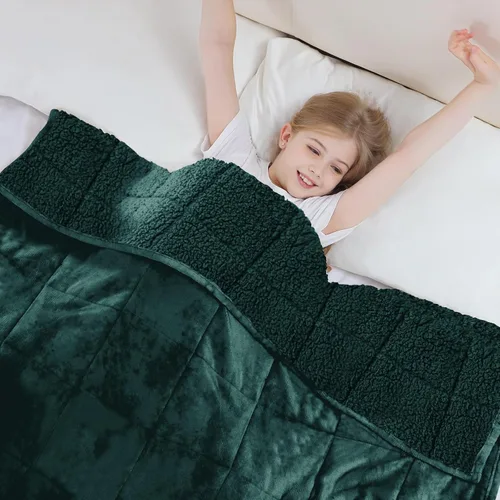 Vista 14 de Aemicion Manta con peso para niños de 7 libras, tamaño individual de 41 x 60 pulgadas, cómoda, suave y esponjosa Sherpa, manta pesada para niños