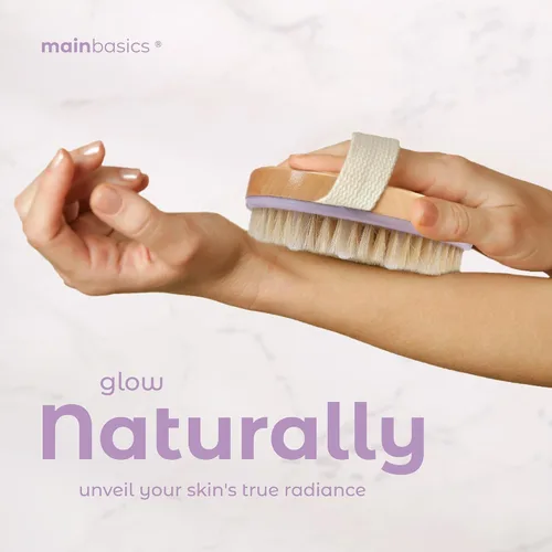 Vista 3 de MainBasics Cepillo corporal de cepillado en seco para drenaje linfático, piel seca, celulitis, circulación sanguínea con cerdas naturales