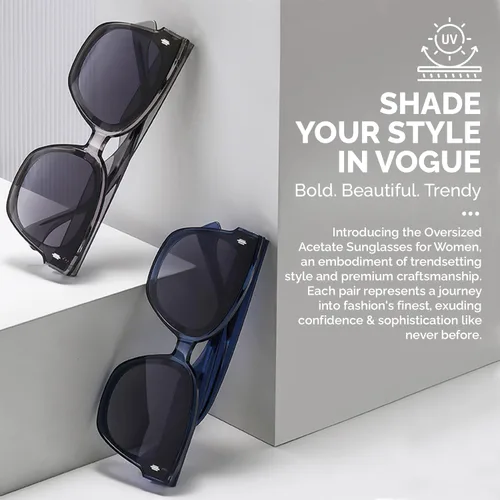 Vista 6 de Bonazzo - Gafas de sol de acetato de gran tamaño polarizadas con protección UV, modelo de moda, diseño de estilo moderno