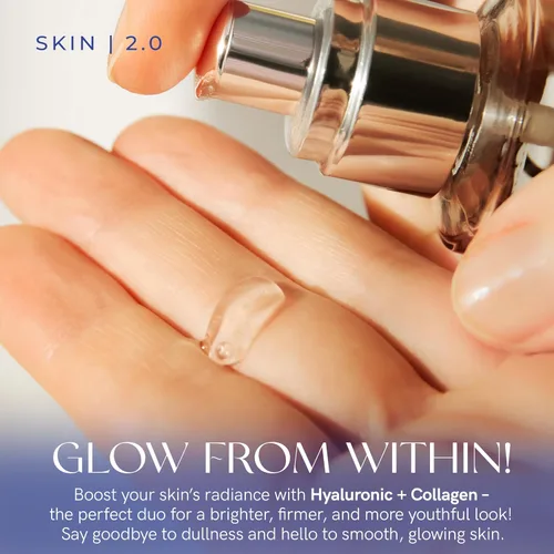 Vista 6 de Skin 2.0 Suero Facial de Ácido Hialurónico y Colágeno - Probado por Dermatólogos, Reafirmante, Hidratante - Antienvejecimiento, Belleza Limpia