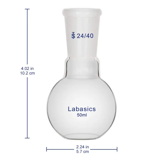 Vista 4 de Labasics Frasco de ebullición de fondo plano de un solo cuello de 1.7 fl oz, con junta externa cónica estándar 24/40, 1.7 fl oz