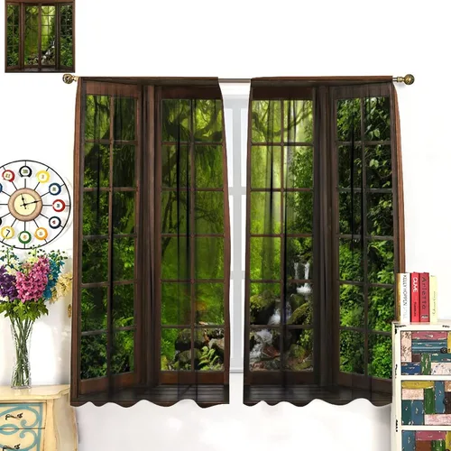Vista 227 de Cortinas de paisaje, ventana 3D, primavera, bosque, vida silvestre, paisajes de naturaleza, dormitorio, sala de estar, cortinas térmicas opacas de 2